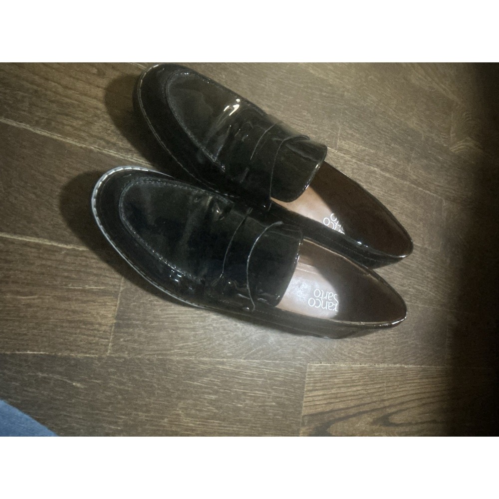Franco Sarto Womens L-Balin Black Patent Look Slip On Loafers Shoes 8.5‎ W